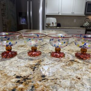 Set of 4 Mackenzie Childs Murano Style Glass Confetti Bowls